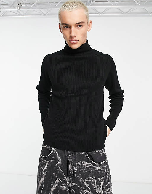COLLUSION knitted ribbed roll neck jumper in black | ASOS