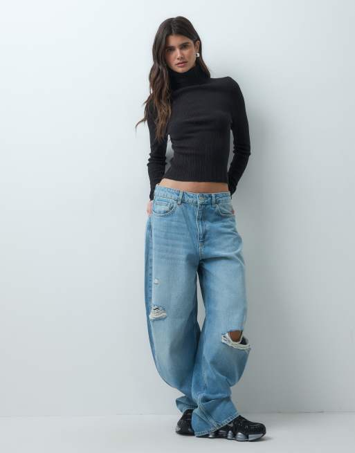 COLLUSION knitted ribbed roll neck jumper in black, 2 of 4