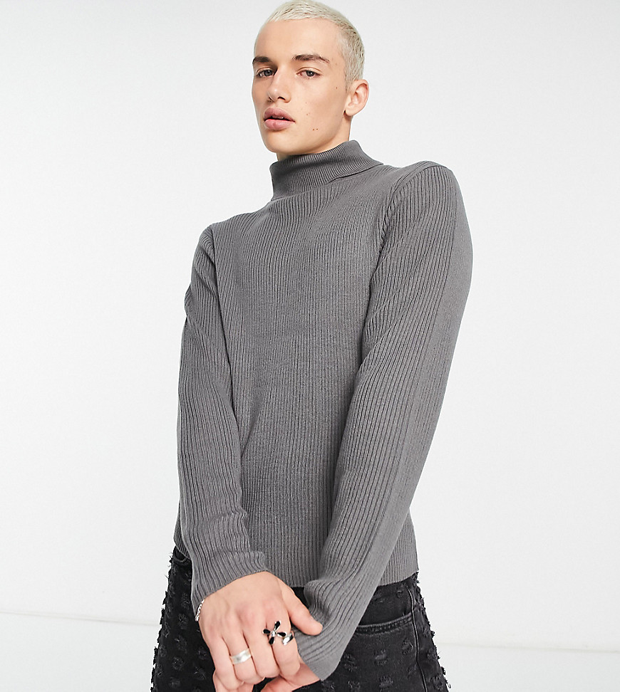 COLLUSION knitted ribbed roll neck jumper in steely grey