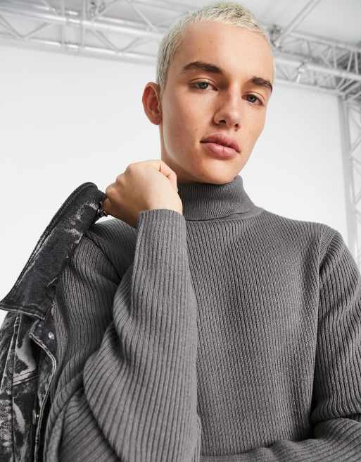 Grey ribbed sale polo neck jumper