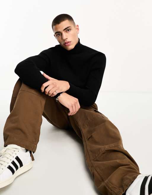 COLLUSION knitted roll neck jumper in black