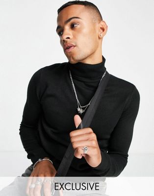 COLLUSION knitted roll neck jumper in black