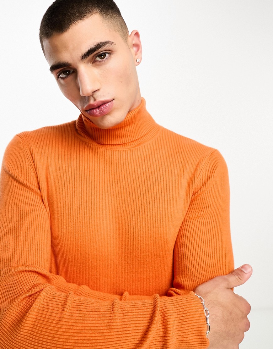 COLLUSION knitted roll neck jumper in bright orange