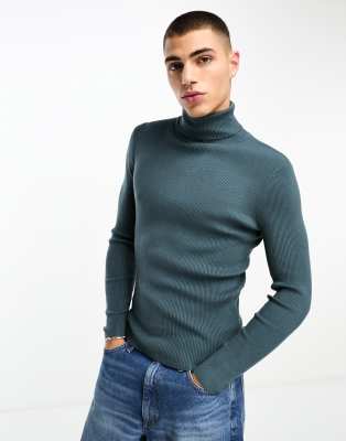 COLLUSION knitted roll neck jumper in dark teal