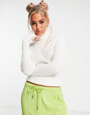 COLLUSION knitted roll neck jumper in ecru