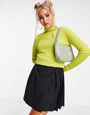 Collusion Knitted Roll Neck Sweater In Bright Green