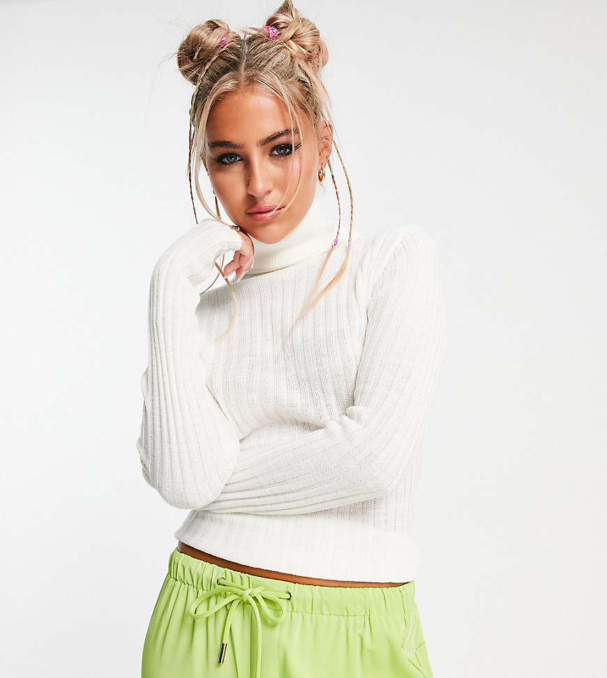 COLLUSION knitted roll neck sweater in ecru-White