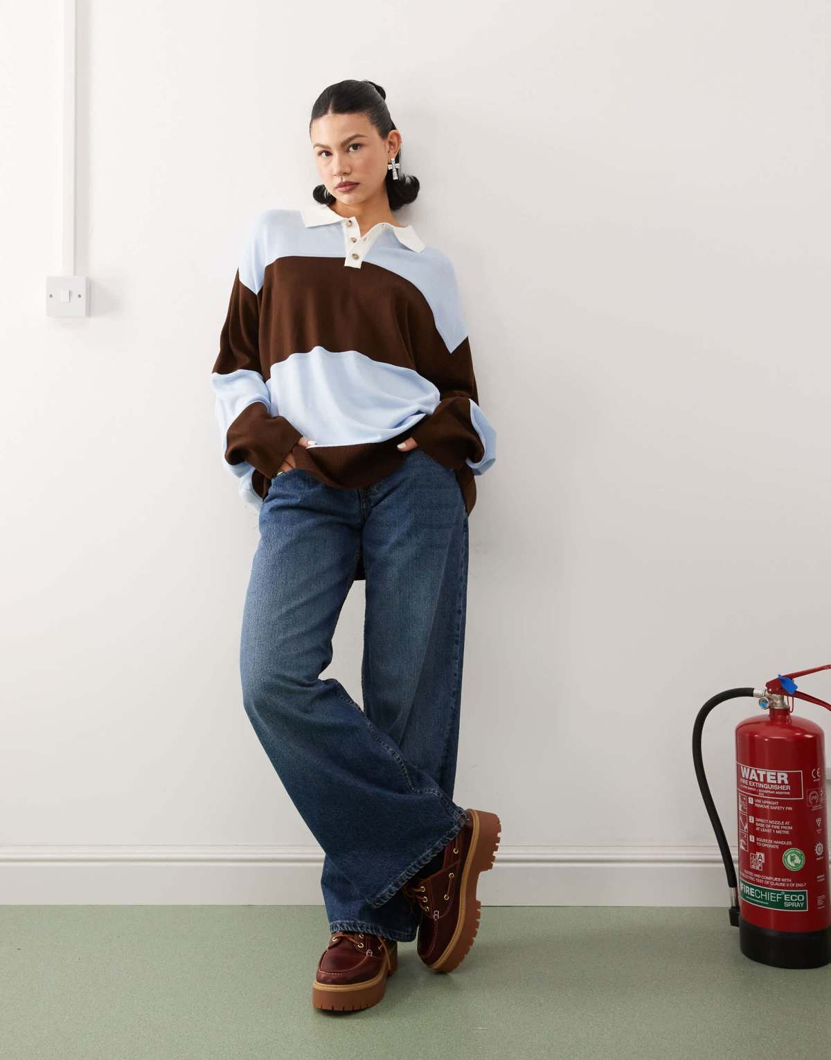 COLLUSION knitted rugby jumper in brown