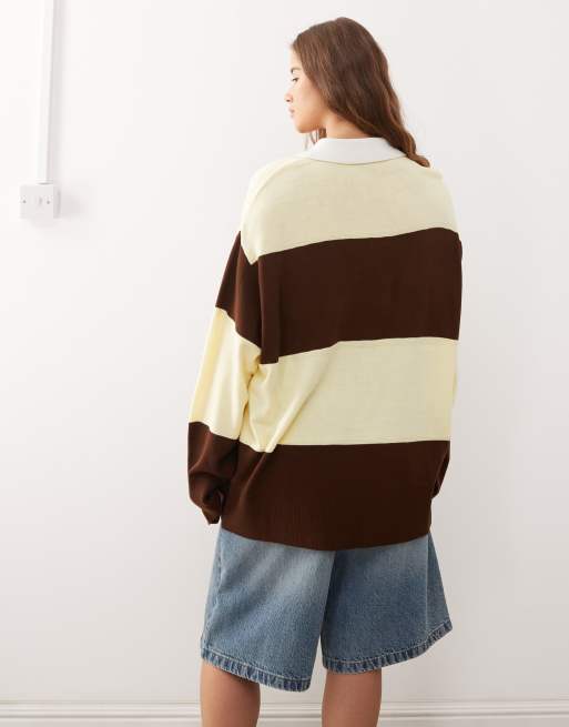 COLLUSION knitted rugby jumper in brown | ASOS