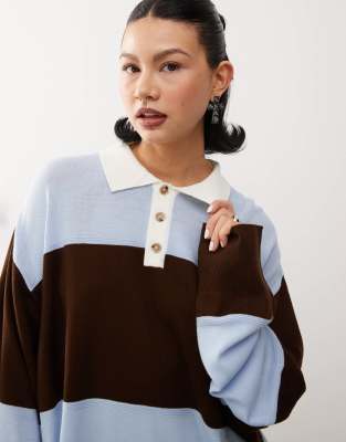 COLLUSION knitted rugby jumper in brown