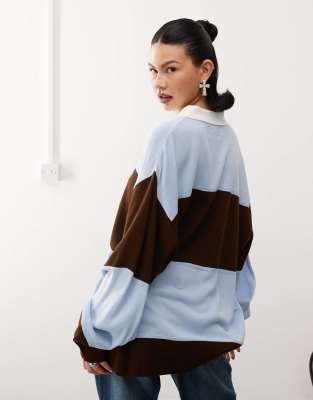 COLLUSION knitted rugby jumper in brown