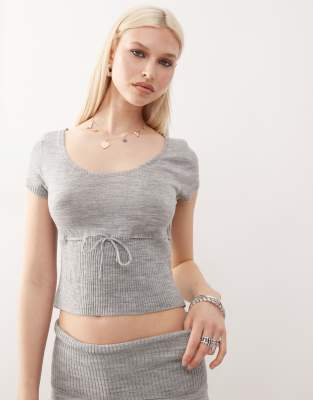 Collusion COLLUSION knitted scoop neck top co-ord-Grey