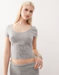 [Collusion] COLLUSION knitted scoop neck top (part of a set)-Grey S Light grey marl