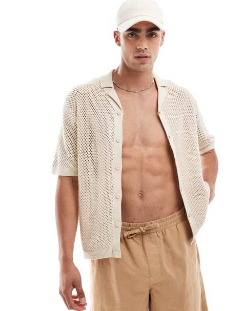 COLLUSION knitted shirt in cream - view 1