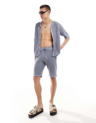 COLLUSION knitted shorts co-ord in light blue