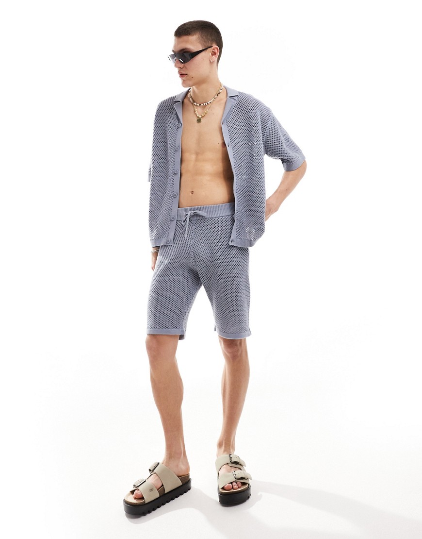 COLLUSION knitted shorts co-ord in light blue