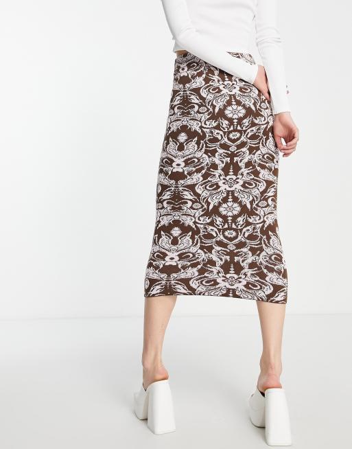 BOSS - Knitted jacquard-pattern pencil skirt with logo trim