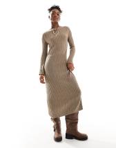 Mamalicious Maternity nursing knitted midi shirt dress with tie waist in  khaki