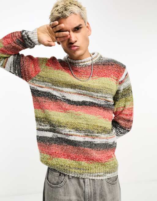 COLLUSION knitted spacedye crewneck in red and green