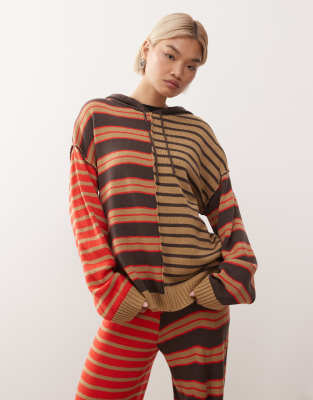 Collusion Knitted Spliced Stripe Hoodie - Part Of A Set-multi In Brown