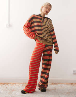 Collusion Knitted Spliced Stripe Hoodie - Part Of A Set-multi In Brown