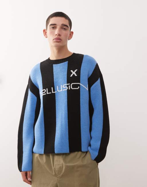 COLLUSION knitted stripe football sweater jumper in blue