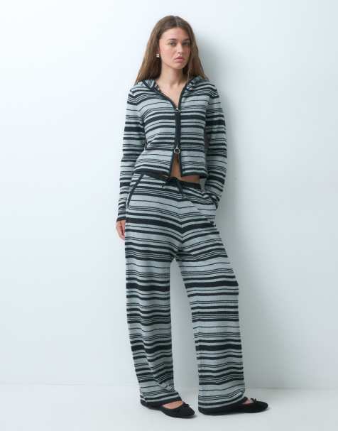COLLUSION knitted stripe joggers co-ord in black stripe - view 1
