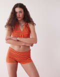[Collusion] COLLUSION knitted stripe micro shorts with folded waistband-Orange M orange