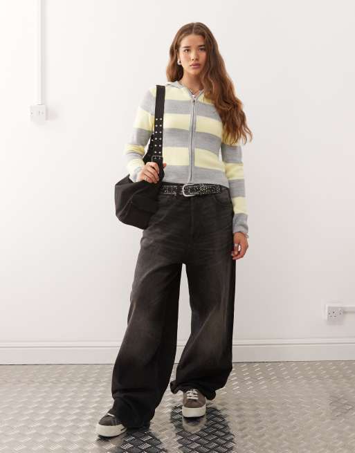 COLLUSION knitted stripe shrunken hoodie, 3 of 4