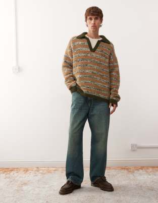 Collusion Knitted Stripe Sweater-yellow In Multi