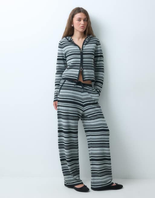 COLLUSION knitted trackies and hoodie set in black stripe, 3 of 3