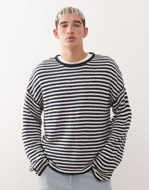 COLLUSION Slouchy oversized fine knitted jumper in stripe 