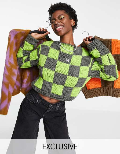 COLLUSION knitted sweater in checkerboard print jacquard