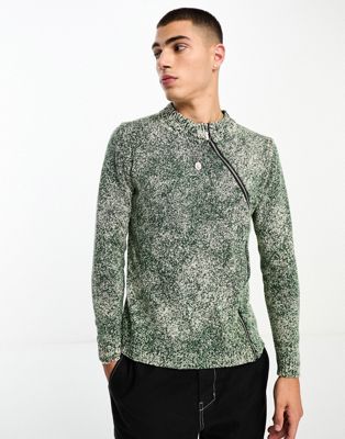 Collusion Knitted Sweater With Asymmetric Zip In Washed Green