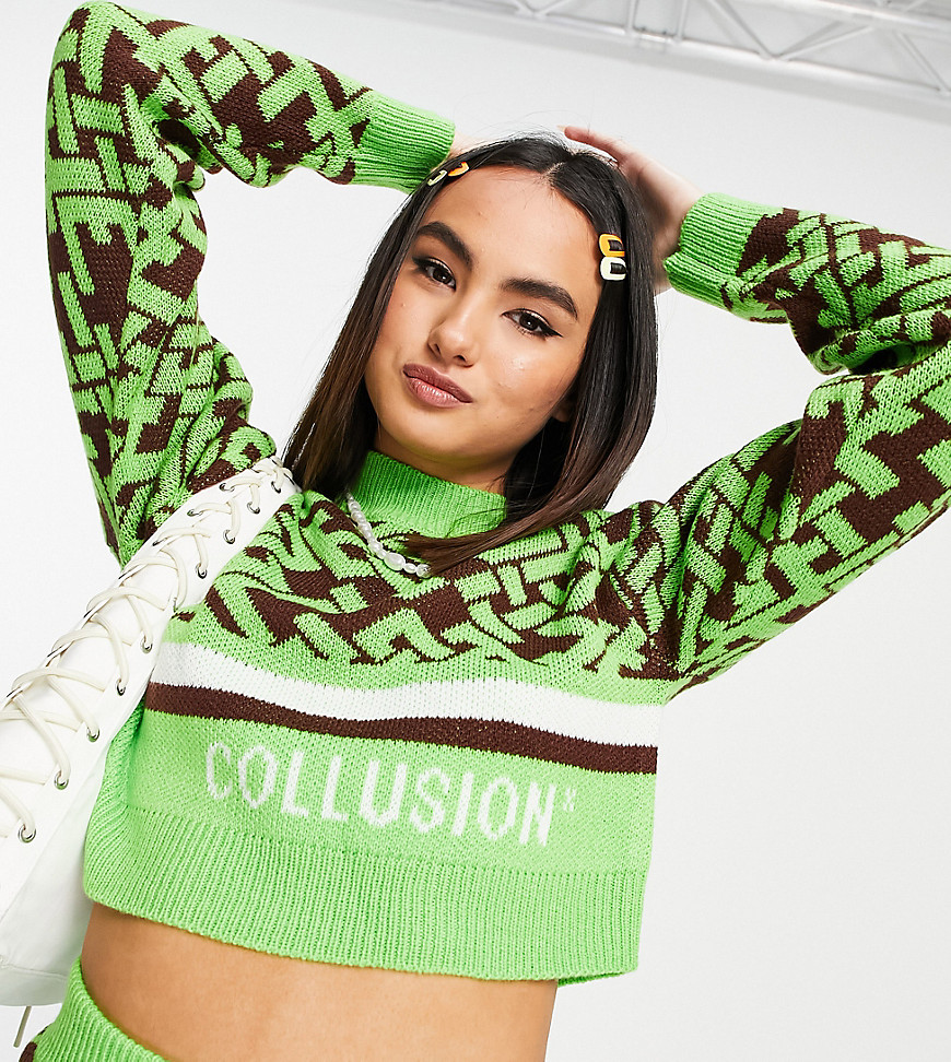 COLLUSION knitted sweater with geo jacquard set-Multi