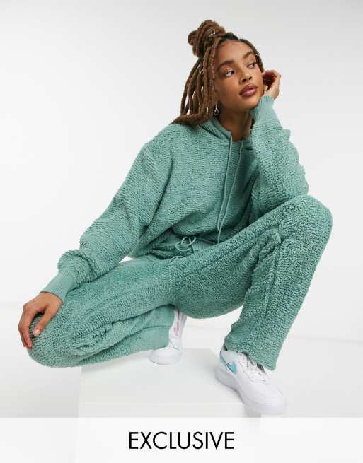 COLLUSION knitted textured jogger co ord in sage green