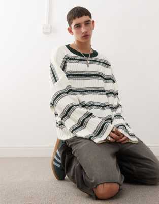 COLLUSION COLLUSION KNITTED TEXTURED SWEATER IN STRIPE-GRAY