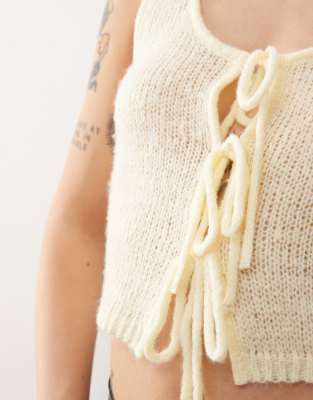 Collusion Knitted Tie Front Cardigan-yellow In Yellow