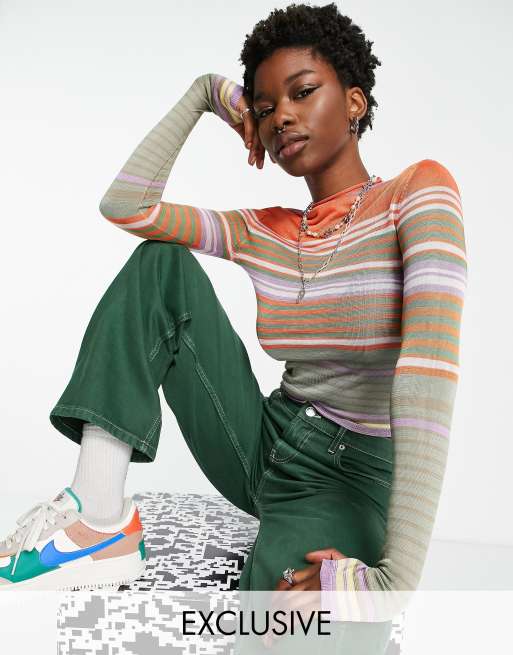 COLLUSION knitted top in sporty yarn in multi stripe