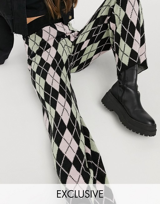 COLLUSION knitted trousers in argyl jacquard