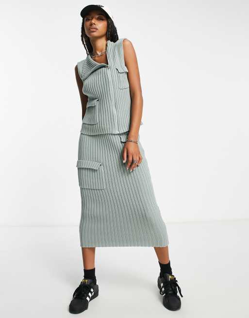 COLLUSION knitted utility skirt in light grey co-ord