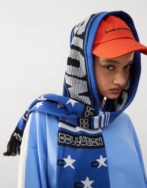COLLUSION knitted varsity logo scarf with tassels in blue - view 1