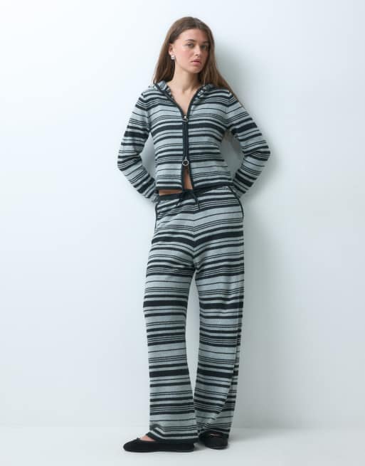 COLLUSION knitted zip through fitted hoodie in black stripe (part of a set), 2 of 4