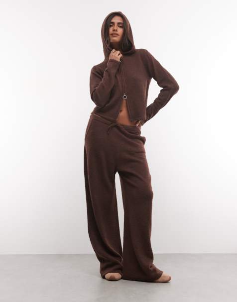 COLLUSION knitted zip through fitted hoodie in chocolate - view 1