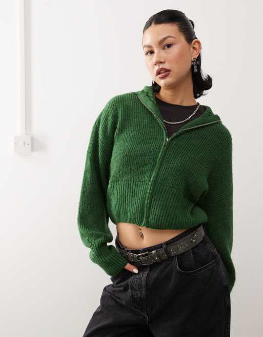 COLLUSION knitted zip up cardigan with ribbed collar in dark