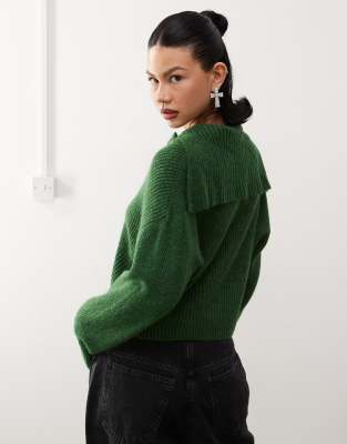 COLLUSION knitted zip up cardigan with ribbed collar in dark green