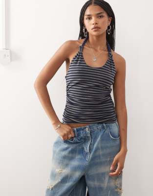 Collusion Knot Detail Halter Top In Blue