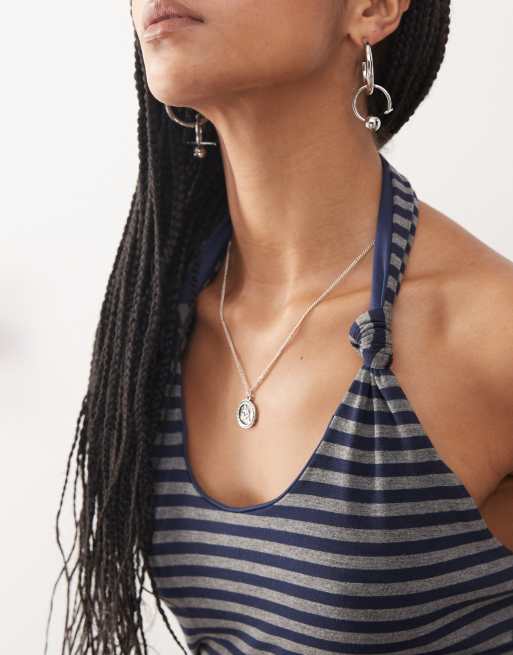 COLLUSION knot detail halter top in blue stripe, 3 of 4