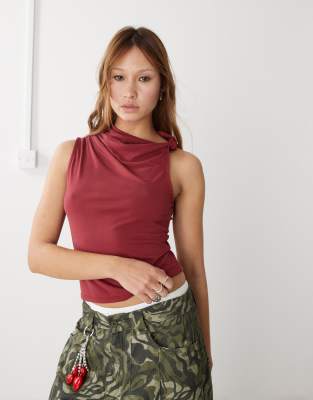 Collusion Knot Detail Slinky Top-blue