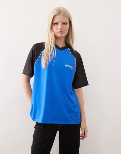 COLLUSION – Koboltblå, sportig t-shirt i oversize med v-ringning - view 1